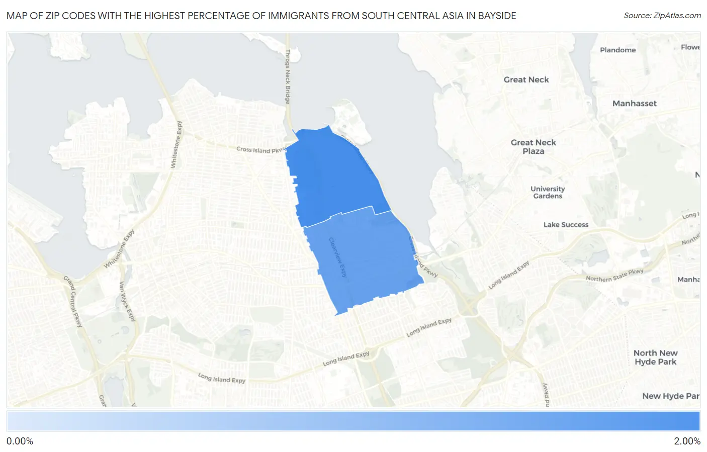 Zip Codes with the Highest Percentage of Immigrants from South Central Asia in Bayside Map