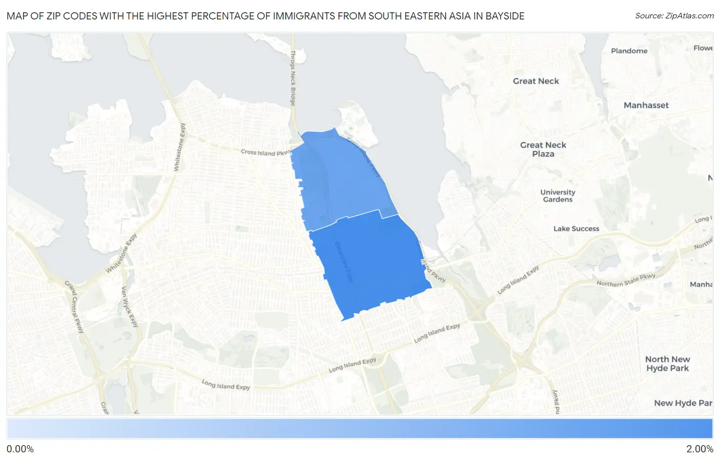 Zip Codes with the Highest Percentage of Immigrants from South Eastern Asia in Bayside Map