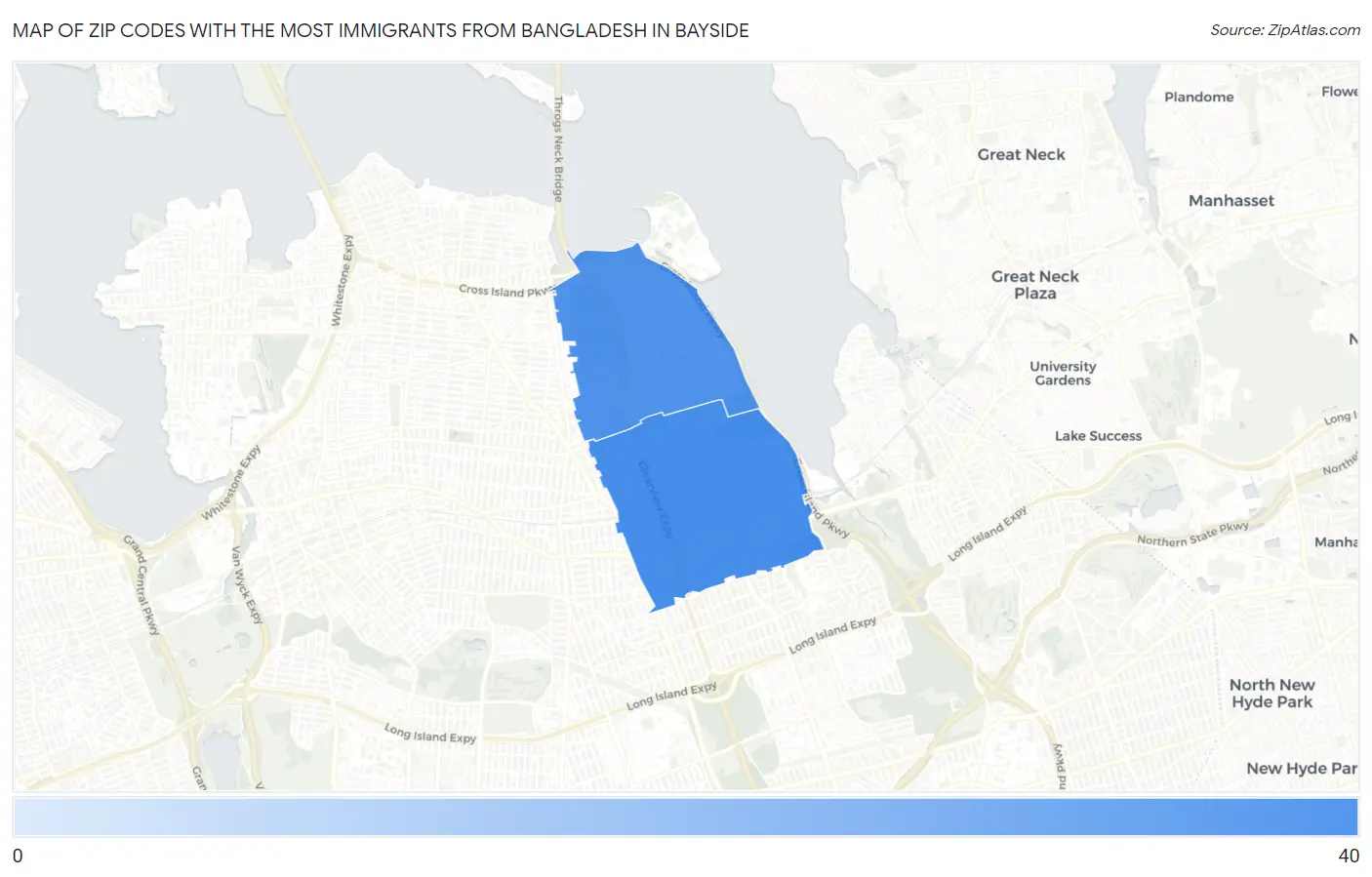 Zip Codes with the Most Immigrants from Bangladesh in Bayside Map
