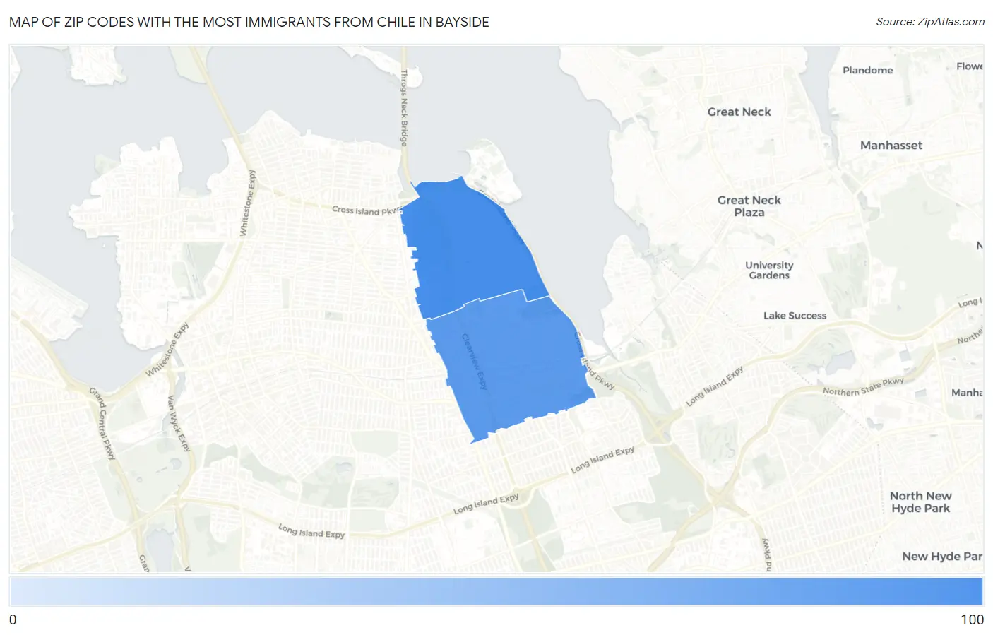 Zip Codes with the Most Immigrants from Chile in Bayside Map