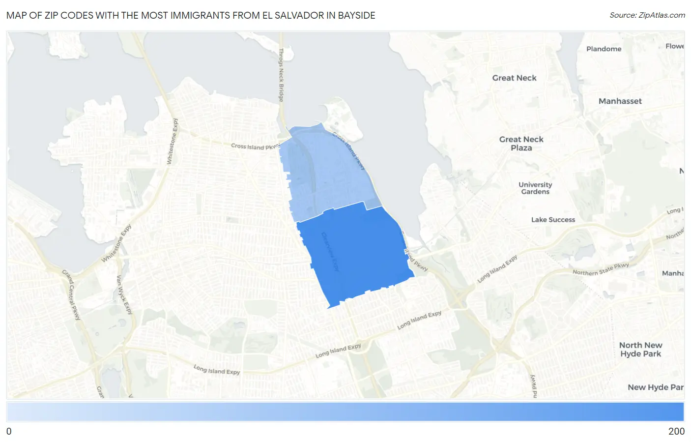Zip Codes with the Most Immigrants from El Salvador in Bayside Map