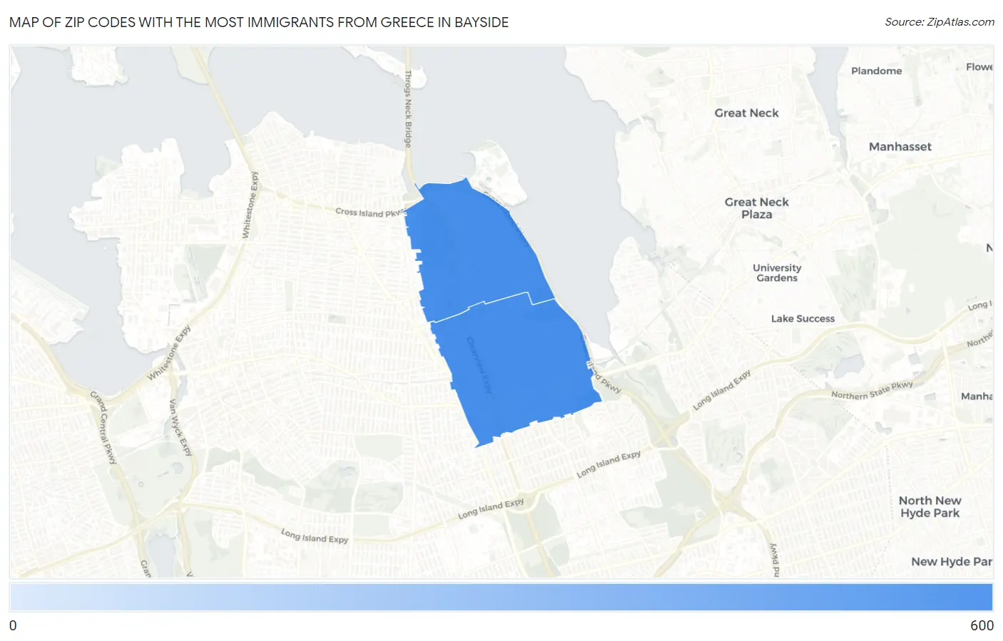 Zip Codes with the Most Immigrants from Greece in Bayside Map