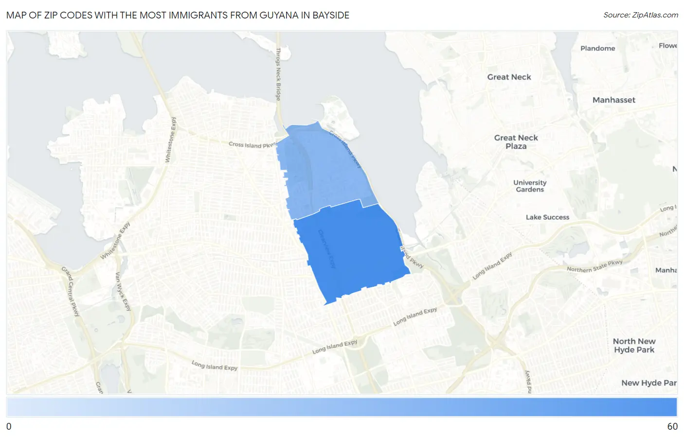 Zip Codes with the Most Immigrants from Guyana in Bayside Map