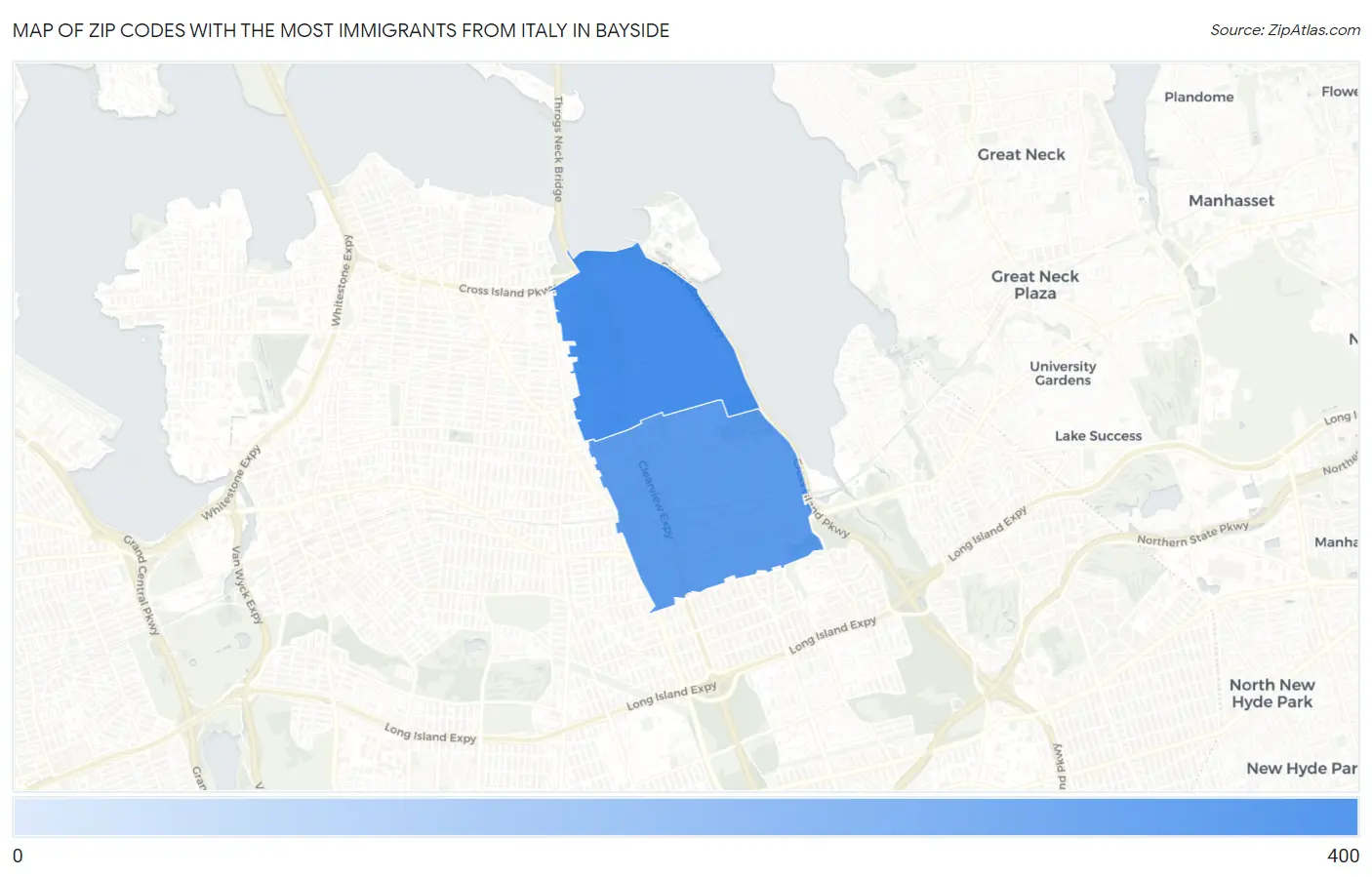 Zip Codes with the Most Immigrants from Italy in Bayside Map