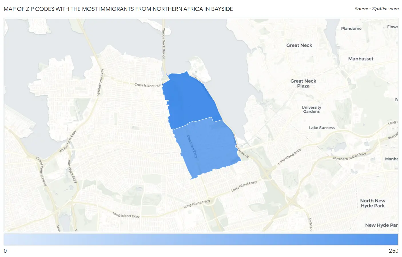 Zip Codes with the Most Immigrants from Northern Africa in Bayside Map