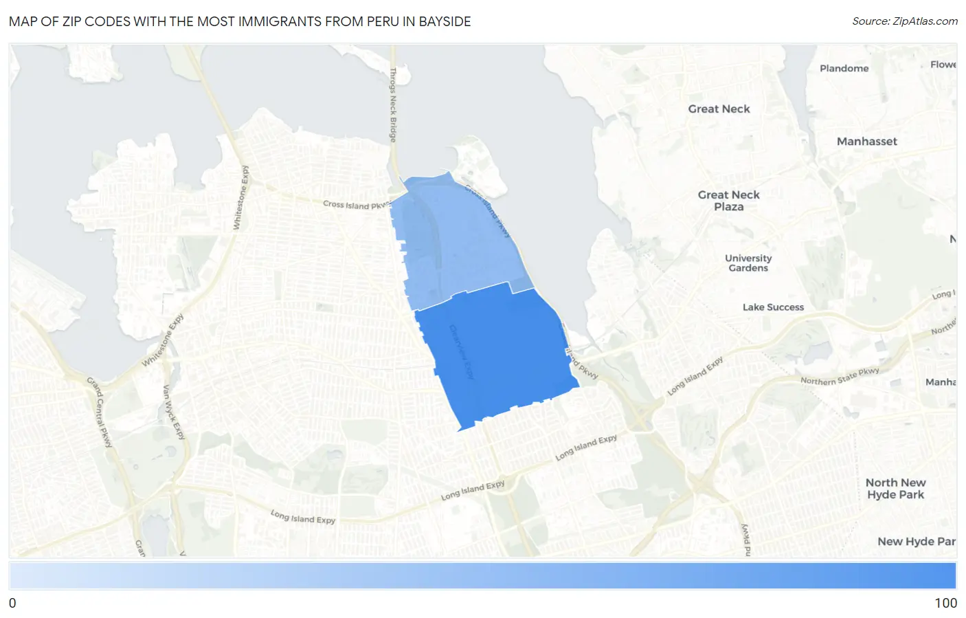 Zip Codes with the Most Immigrants from Peru in Bayside Map