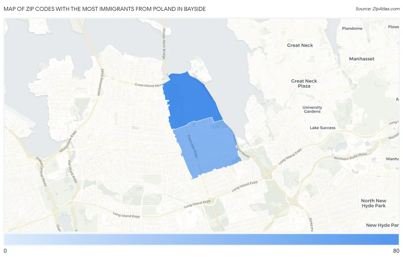 Zip Codes with the Most Immigrants from Poland in Bayside Map