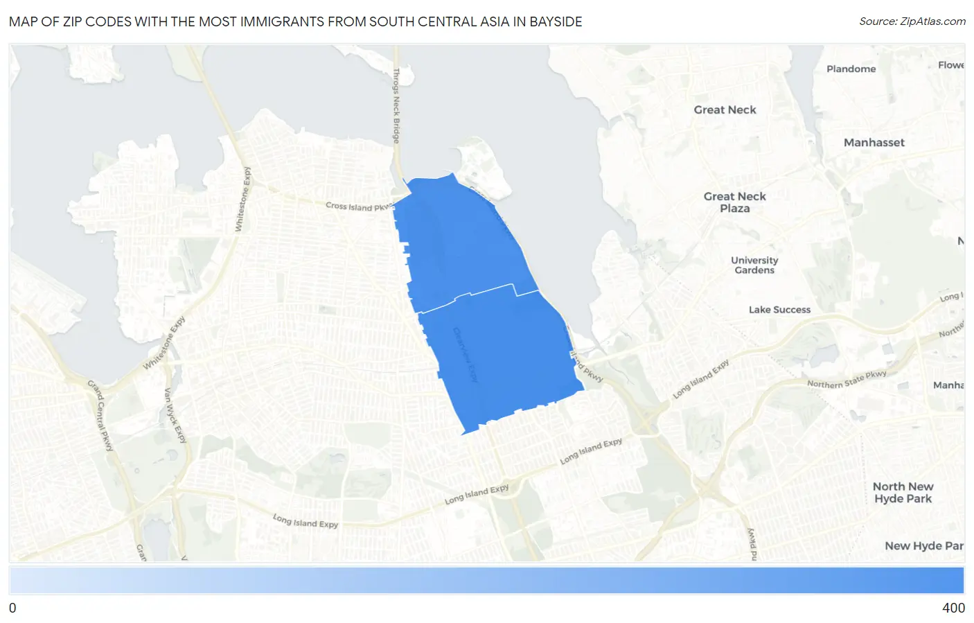 Zip Codes with the Most Immigrants from South Central Asia in Bayside Map