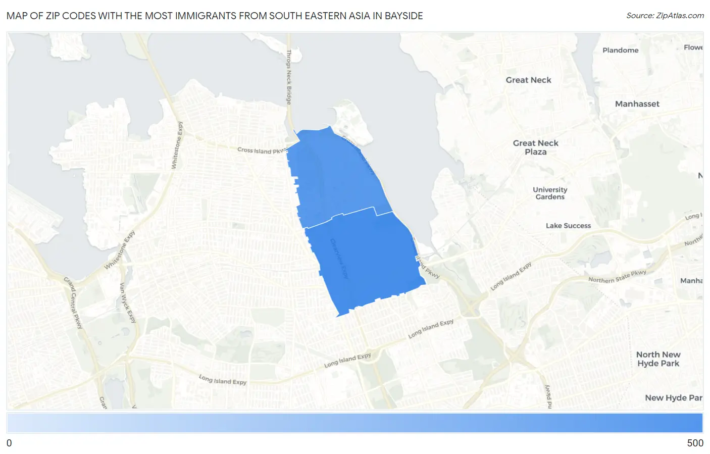 Zip Codes with the Most Immigrants from South Eastern Asia in Bayside Map