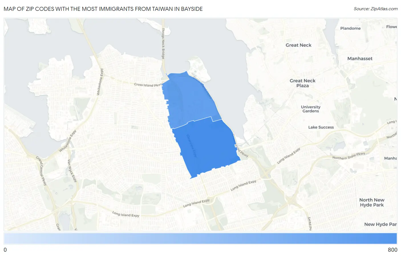Zip Codes with the Most Immigrants from Taiwan in Bayside Map