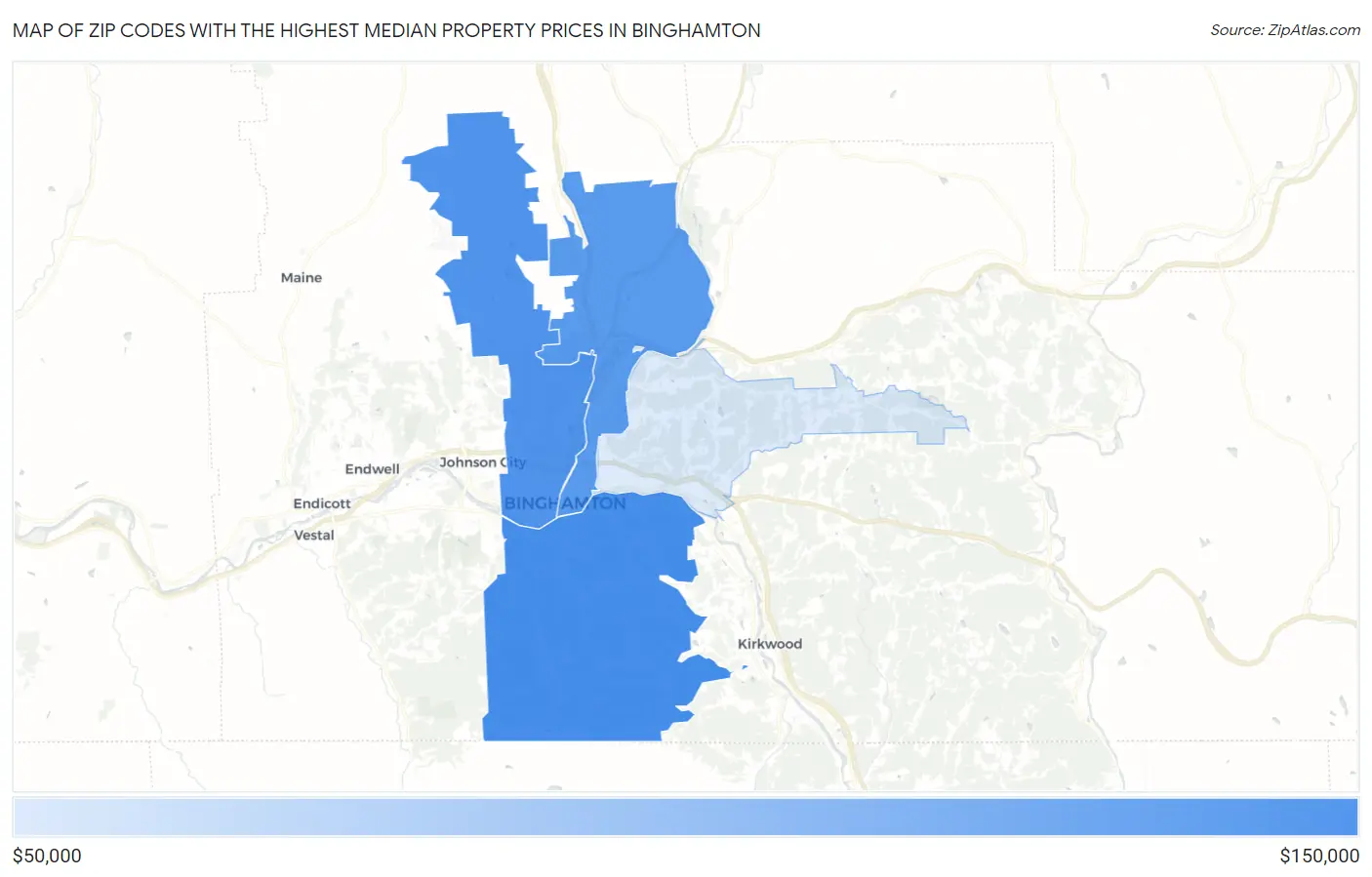 Zip Codes with the Highest Median Property Prices in Binghamton Map