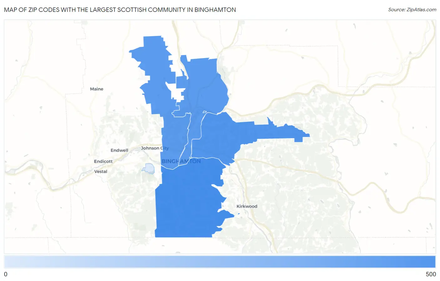 Zip Codes with the Largest Scottish Community in Binghamton Map