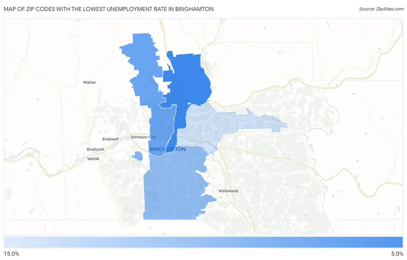Zip Codes with the Lowest Unemployment Rate in Binghamton Map