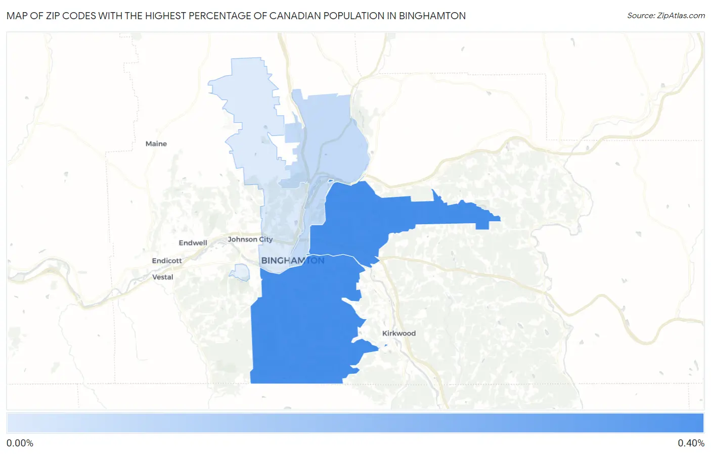 Zip Codes with the Highest Percentage of Canadian Population in Binghamton Map