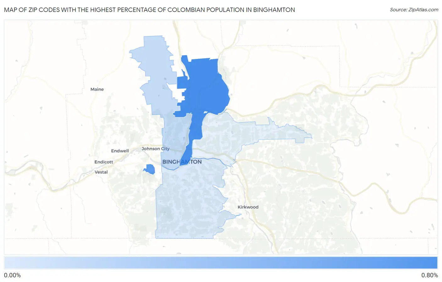 Zip Codes with the Highest Percentage of Colombian Population in Binghamton Map