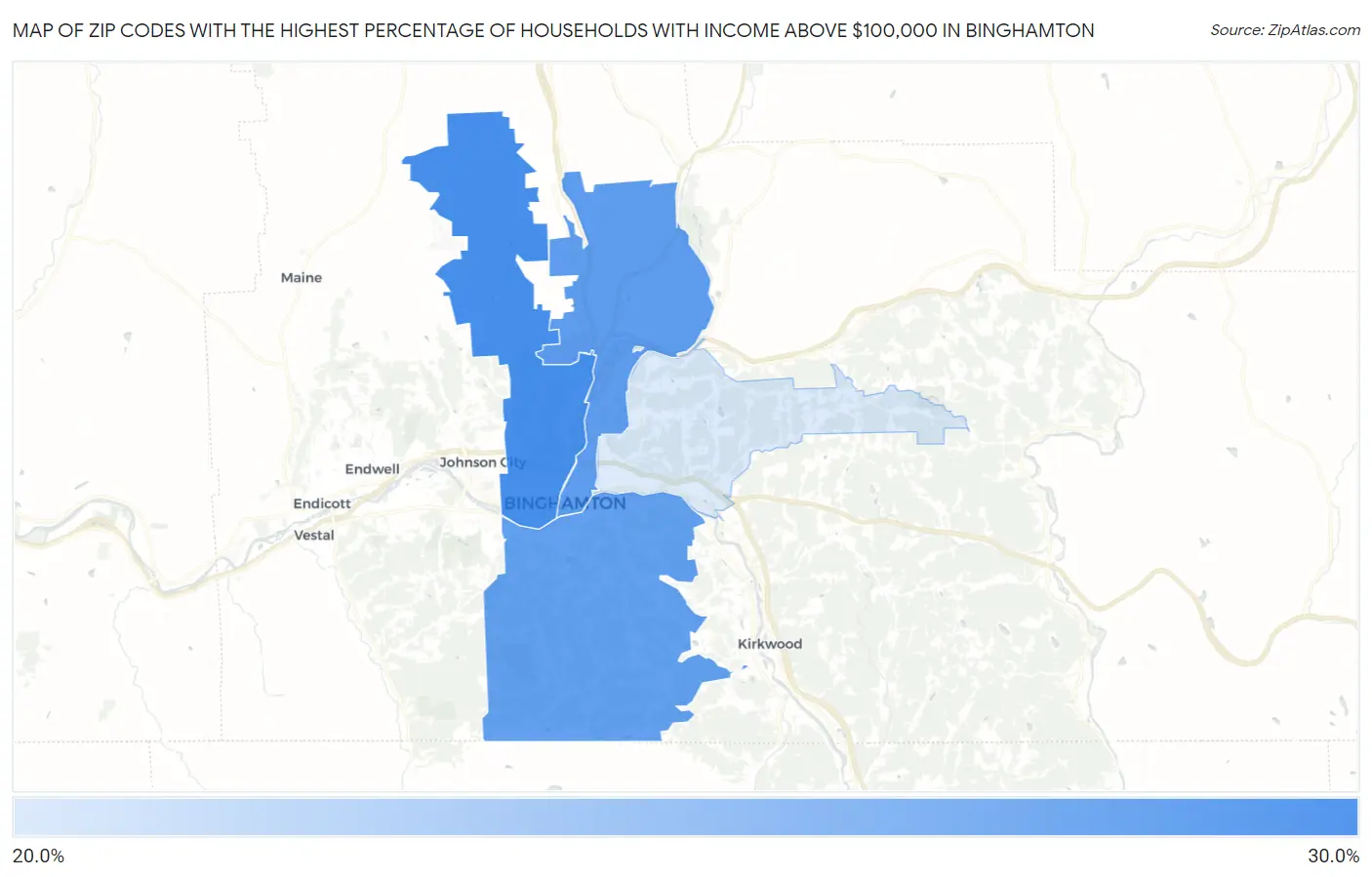 Zip Codes with the Highest Percentage of Households with Income Above $100,000 in Binghamton Map