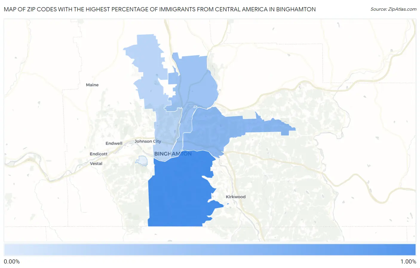 Zip Codes with the Highest Percentage of Immigrants from Central America in Binghamton Map