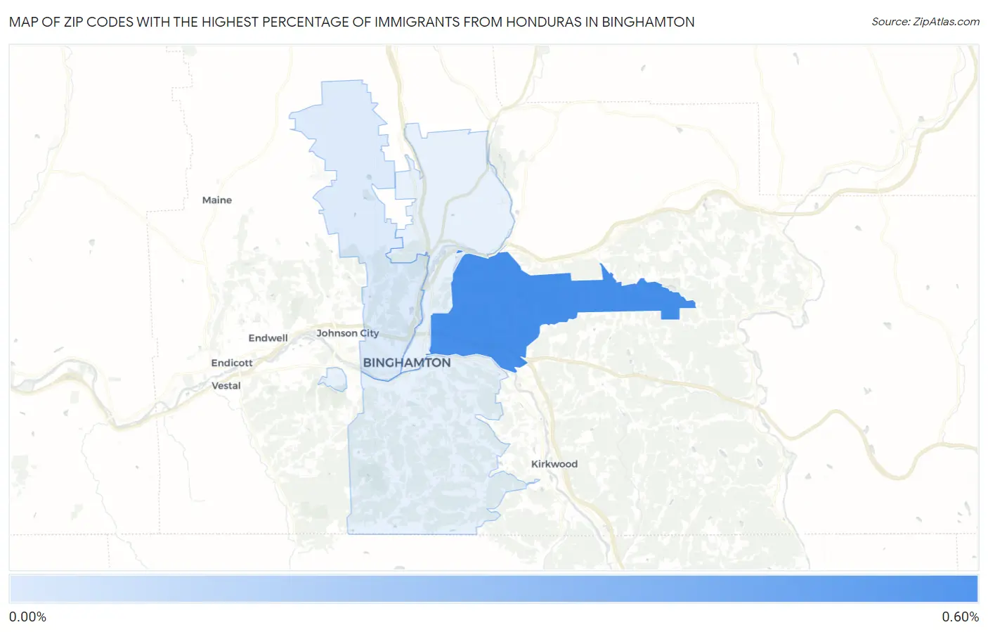 Zip Codes with the Highest Percentage of Immigrants from Honduras in Binghamton Map