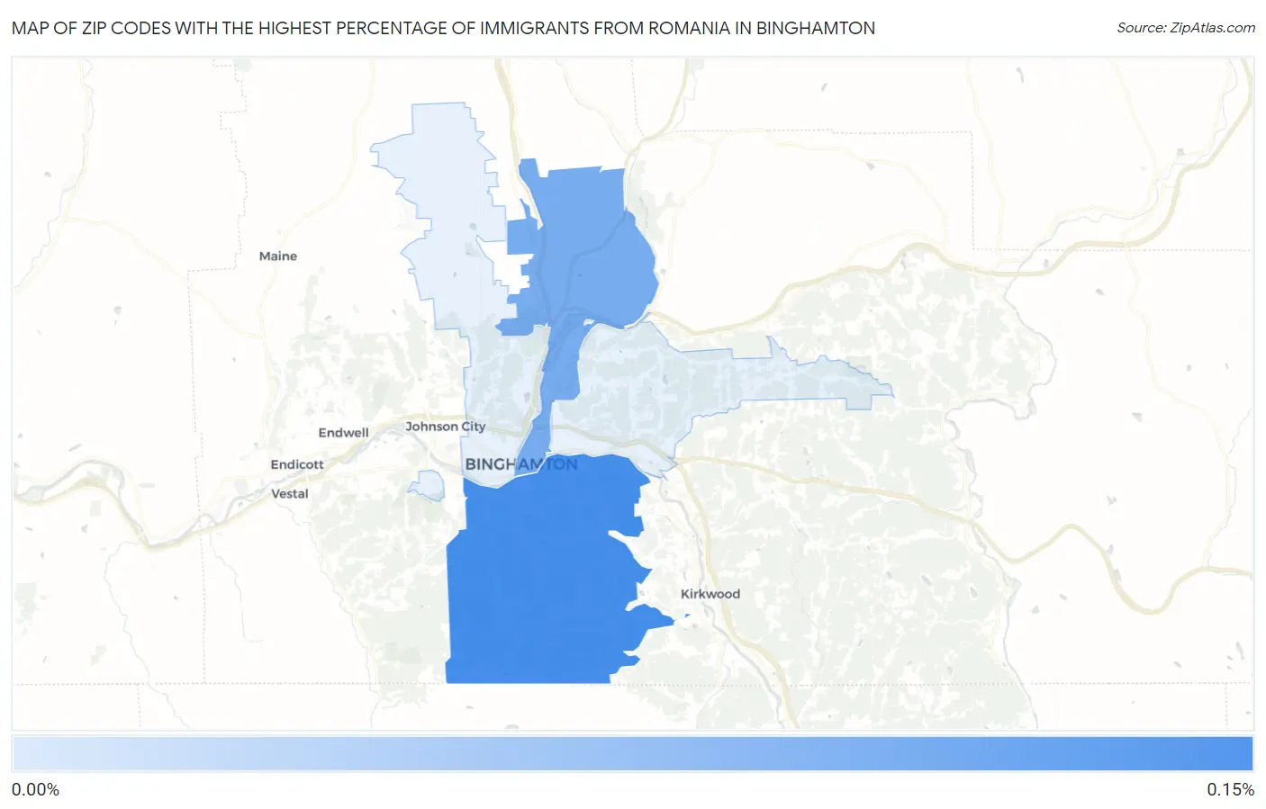 Zip Codes with the Highest Percentage of Immigrants from Romania in Binghamton Map