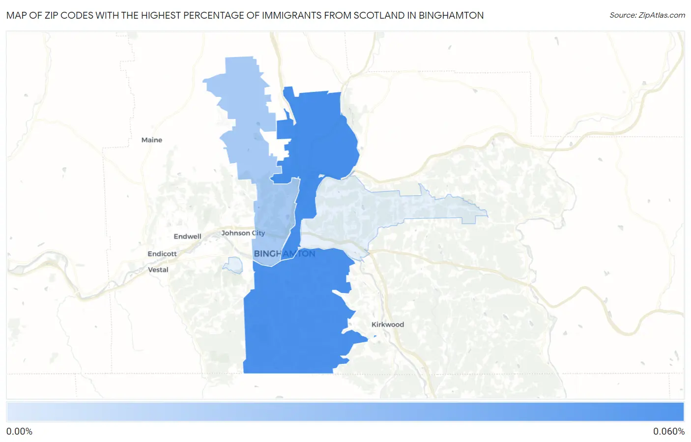 Zip Codes with the Highest Percentage of Immigrants from Scotland in Binghamton Map