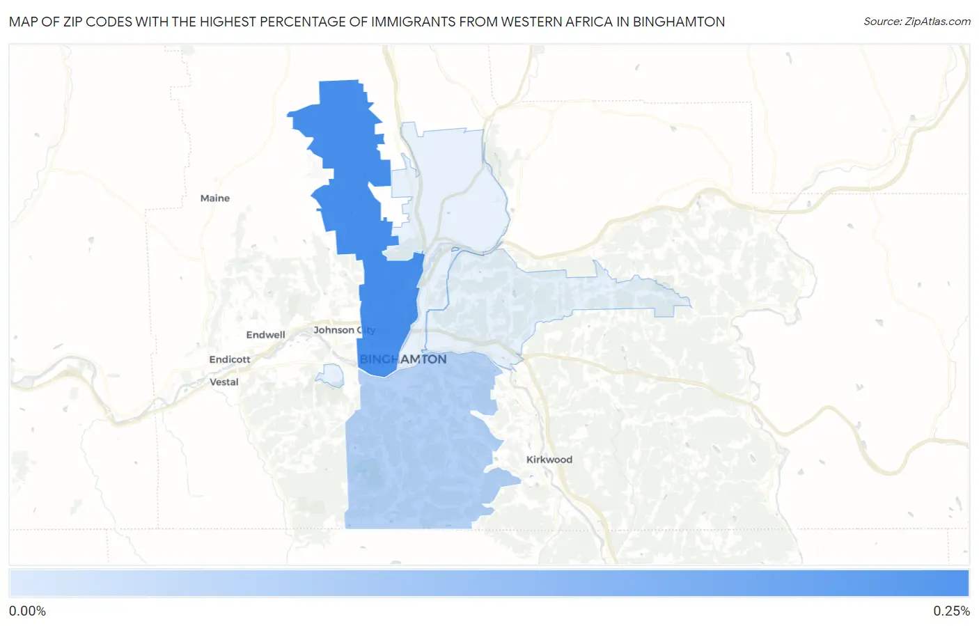 Zip Codes with the Highest Percentage of Immigrants from Western Africa in Binghamton Map