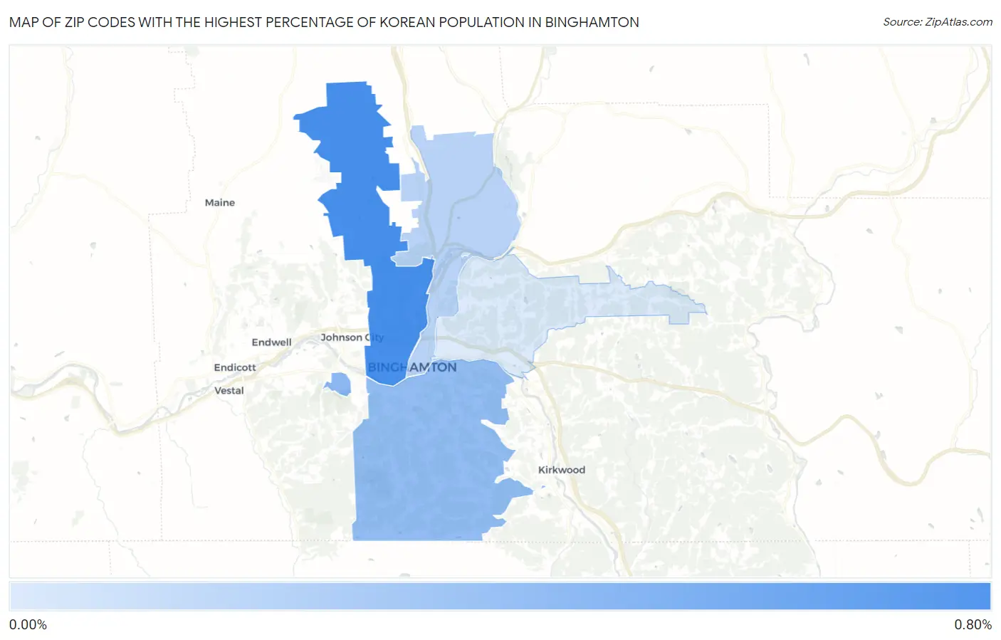 Zip Codes with the Highest Percentage of Korean Population in Binghamton Map
