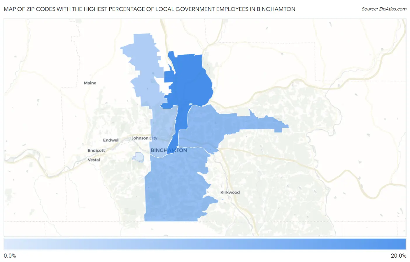 Zip Codes with the Highest Percentage of Local Government Employees in Binghamton Map