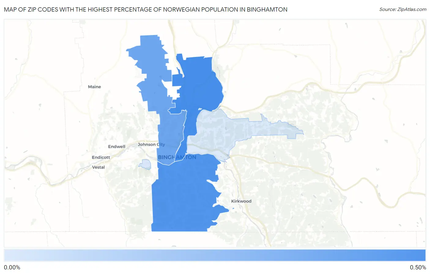 Zip Codes with the Highest Percentage of Norwegian Population in Binghamton Map