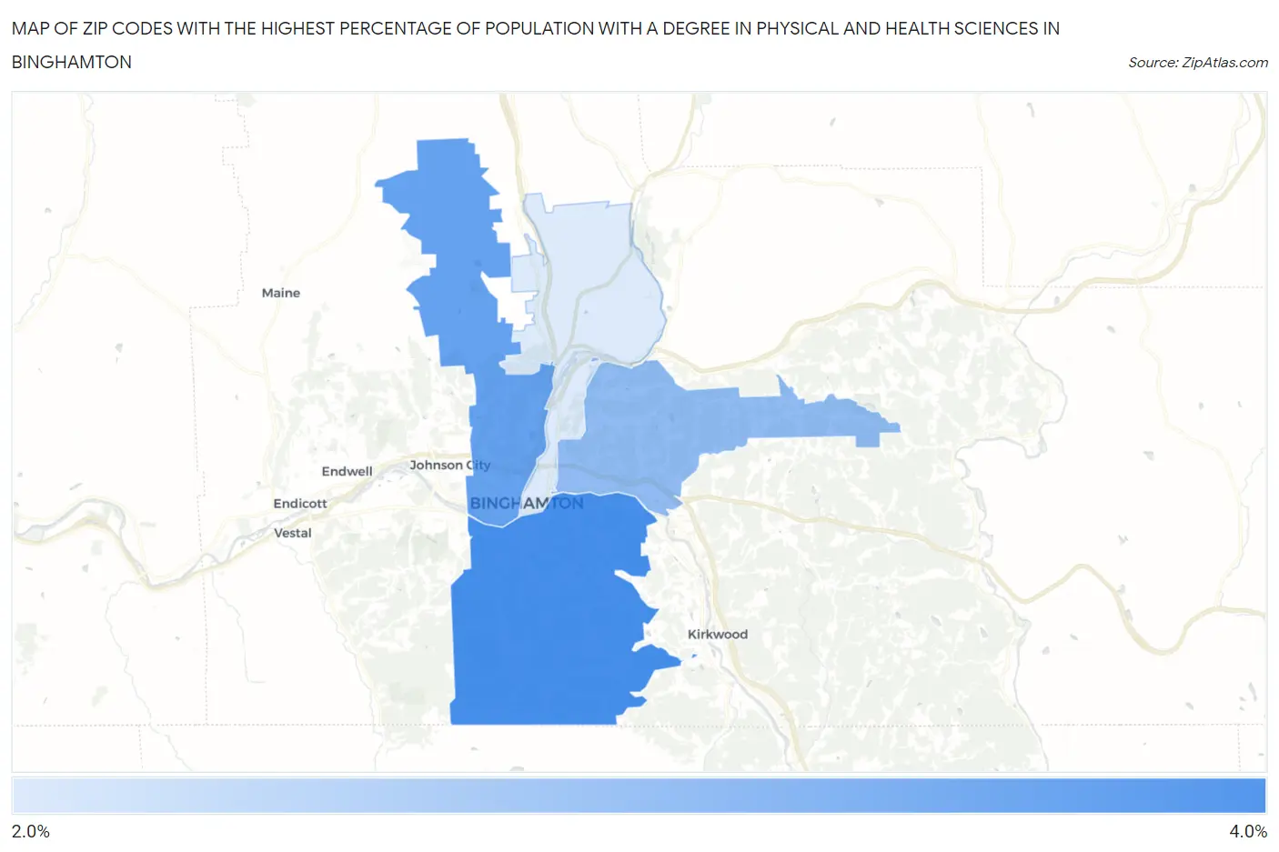Zip Codes with the Highest Percentage of Population with a Degree in Physical and Health Sciences in Binghamton Map