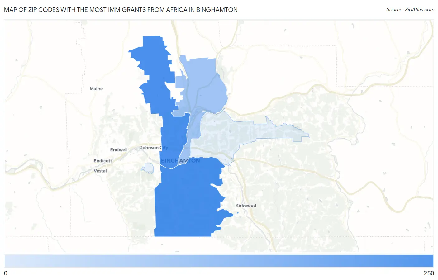 Zip Codes with the Most Immigrants from Africa in Binghamton Map