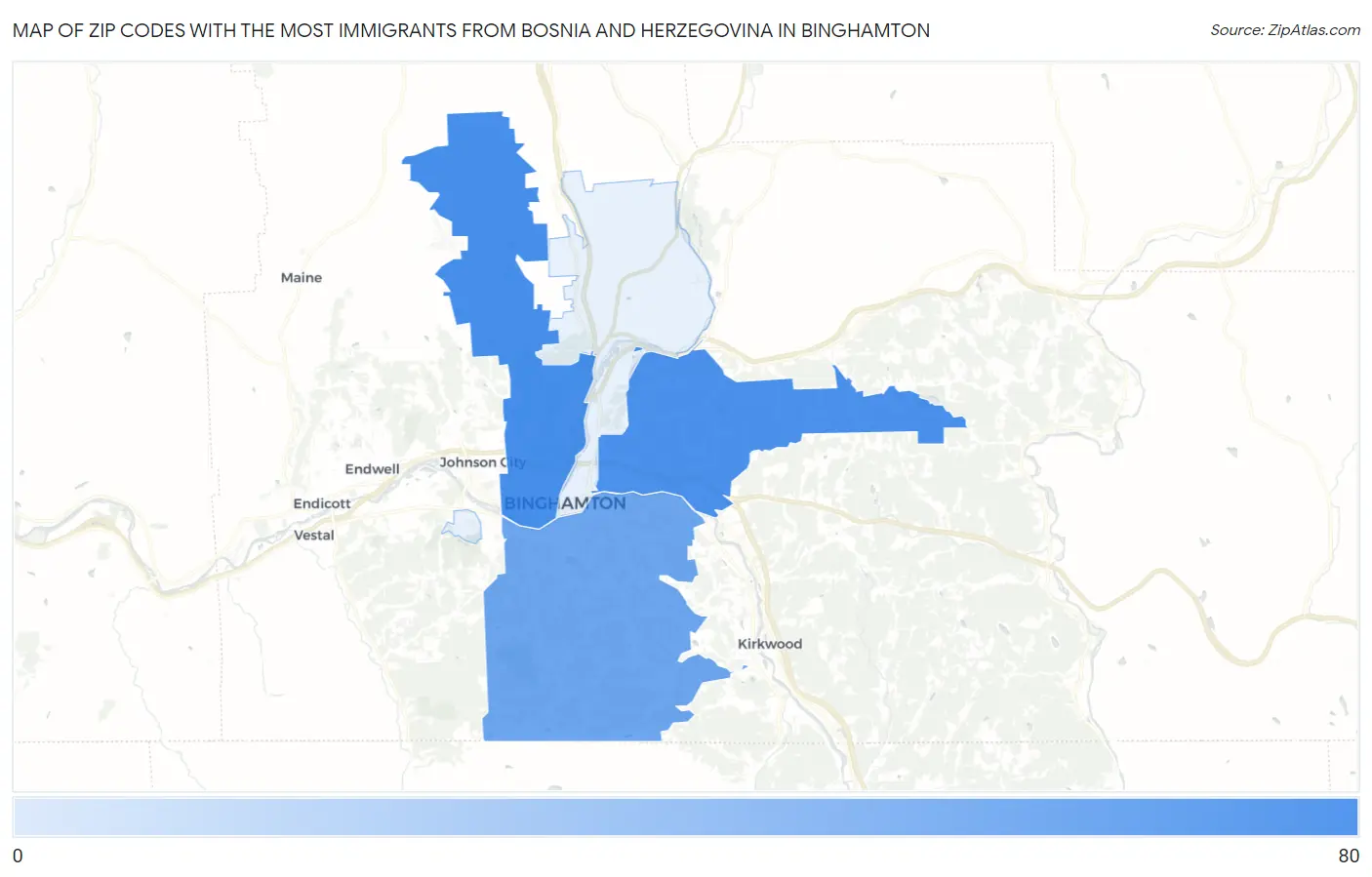 Zip Codes with the Most Immigrants from Bosnia and Herzegovina in Binghamton Map