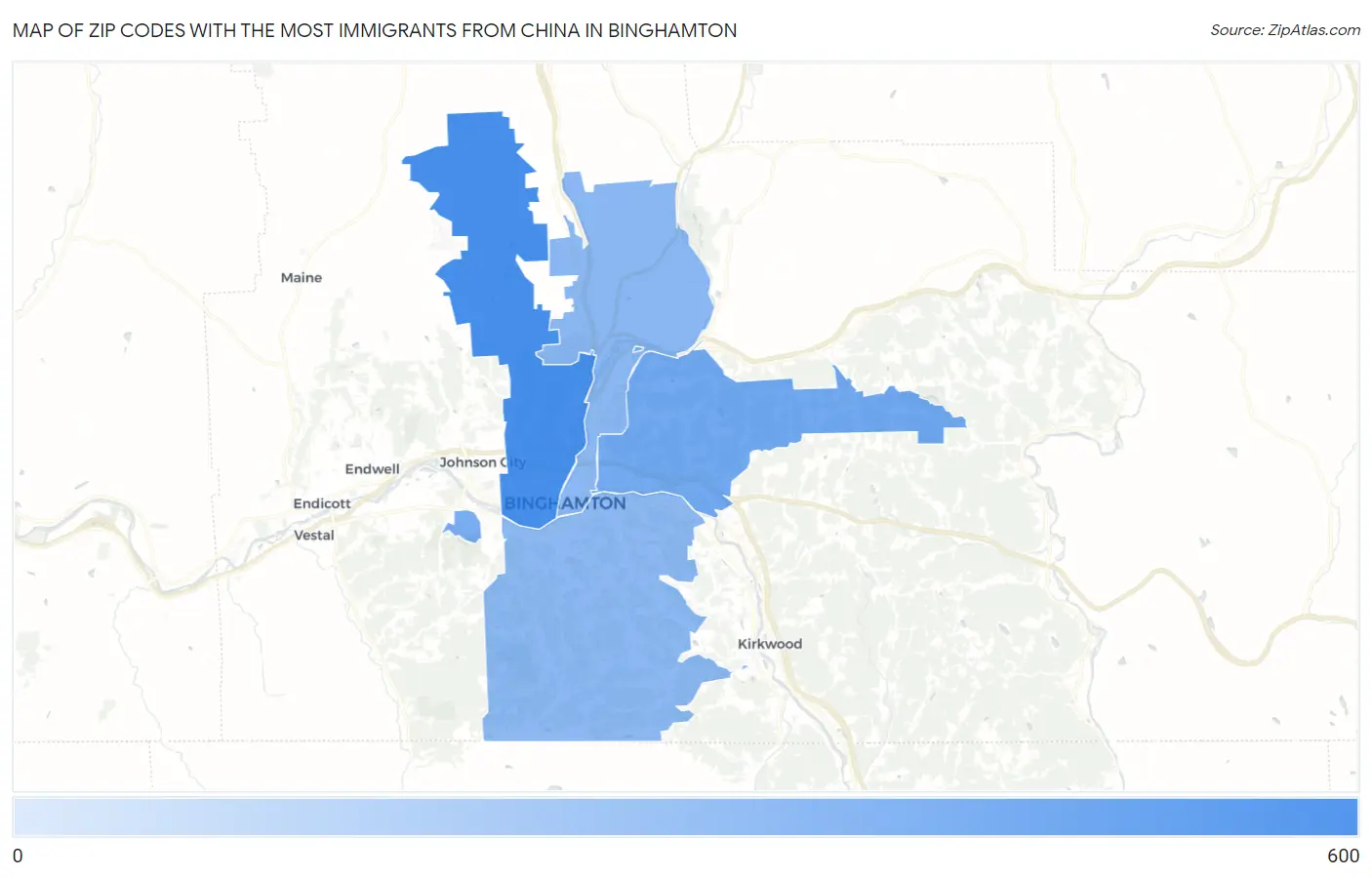 Zip Codes with the Most Immigrants from China in Binghamton Map