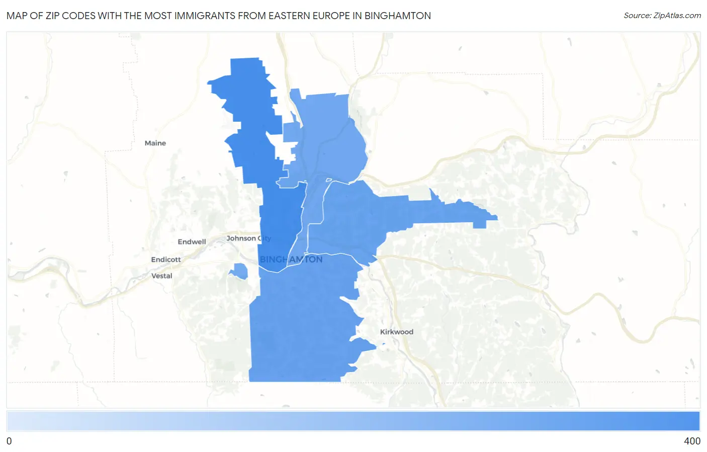 Zip Codes with the Most Immigrants from Eastern Europe in Binghamton Map