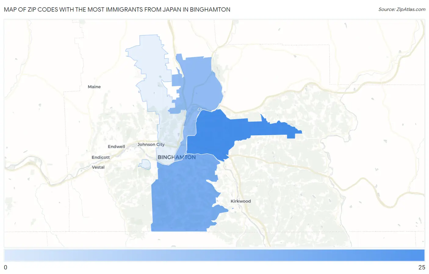 Zip Codes with the Most Immigrants from Japan in Binghamton Map