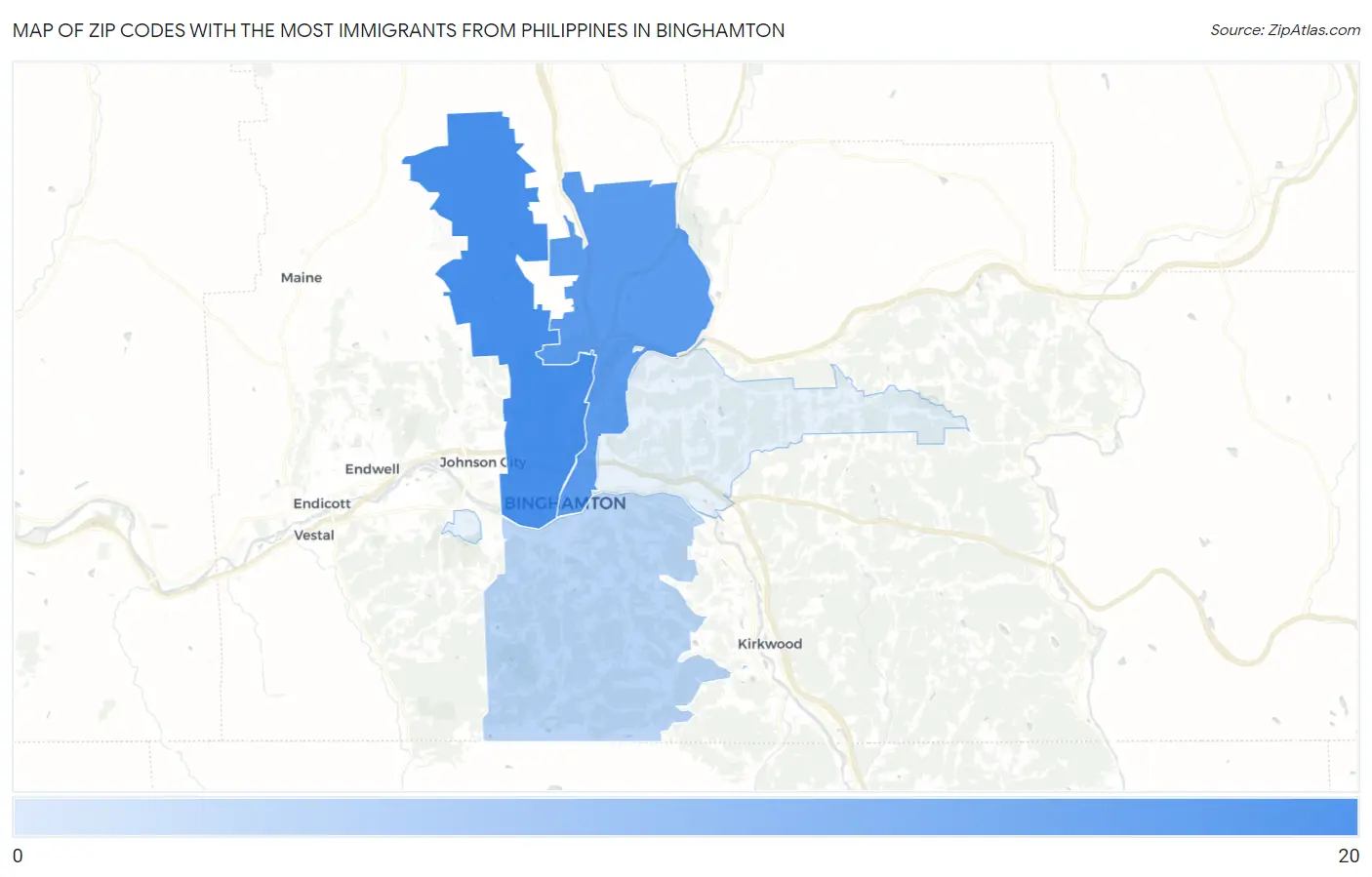 Zip Codes with the Most Immigrants from Philippines in Binghamton Map