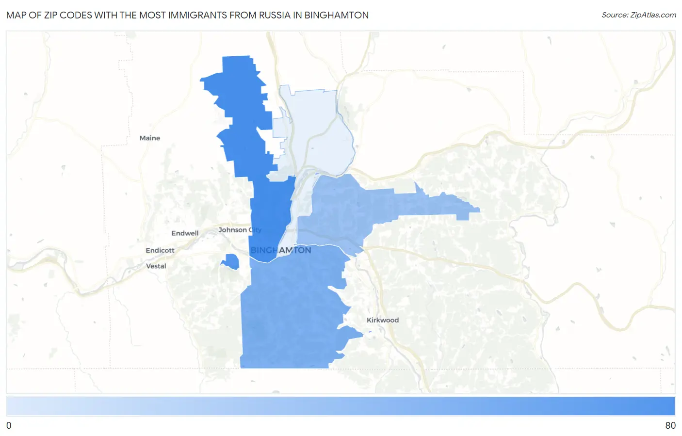 Zip Codes with the Most Immigrants from Russia in Binghamton Map