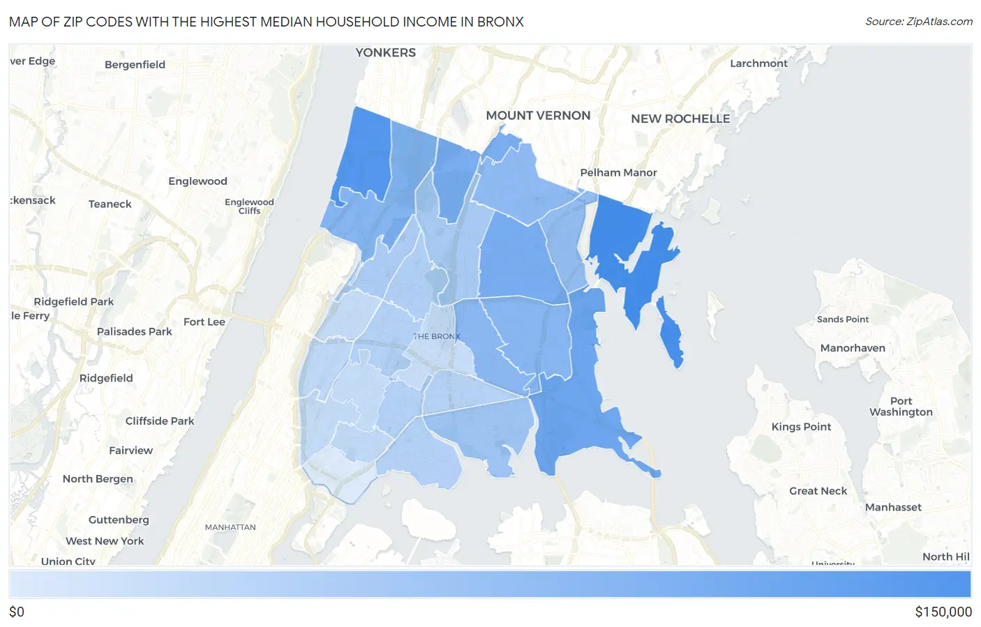 Zip Codes with the Highest Median Household Income in Bronx Map