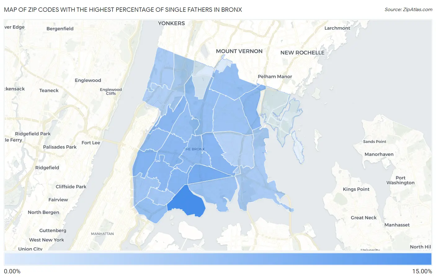Zip Codes with the Highest Percentage of Single Fathers in Bronx Map