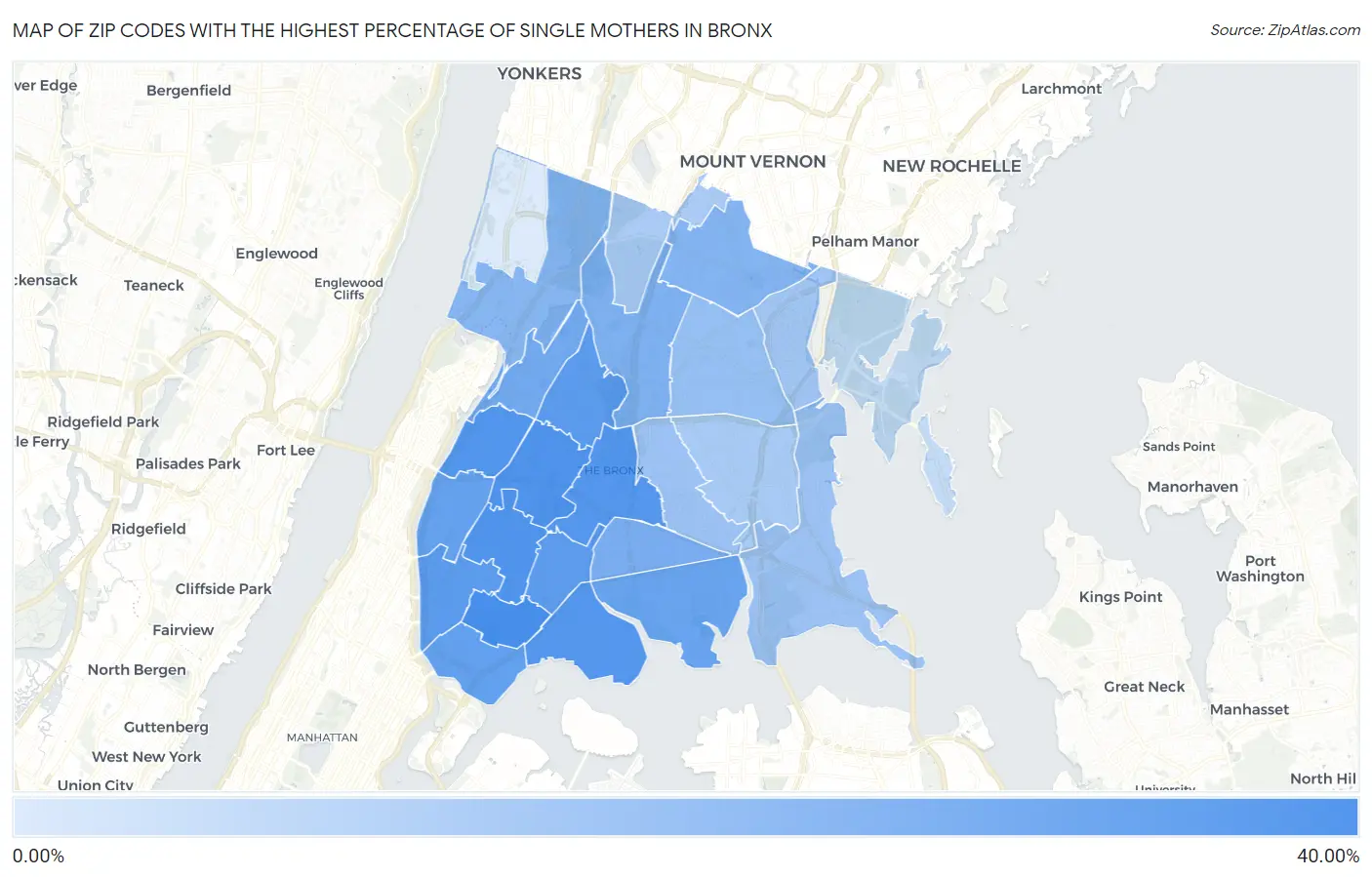 Zip Codes with the Highest Percentage of Single Mothers in Bronx Map