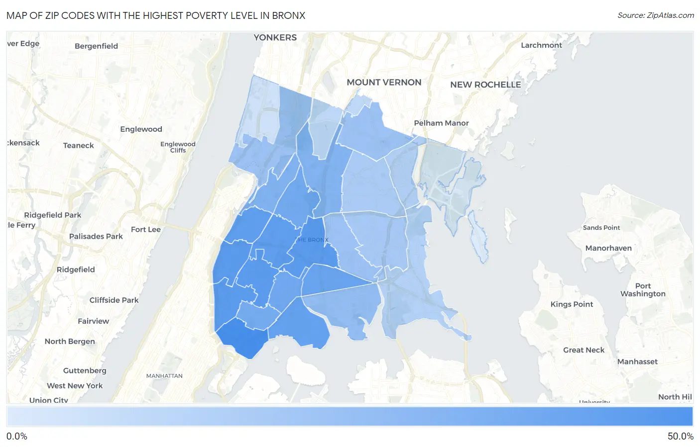 Zip Codes with the Highest Poverty Level in Bronx Map