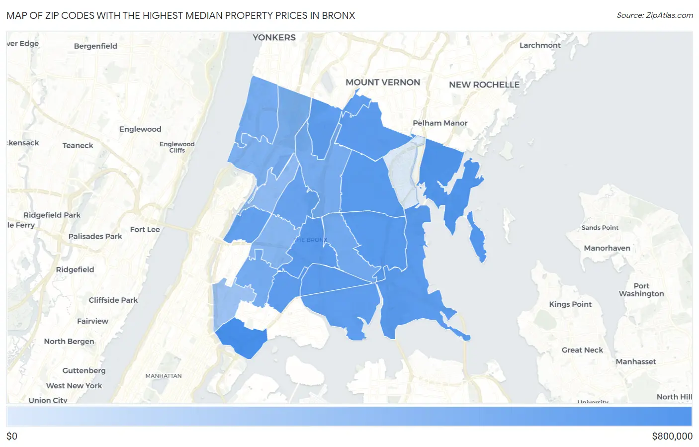 Zip Codes with the Highest Median Property Prices in Bronx Map