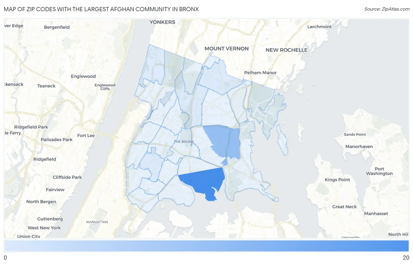 Zip Codes with the Largest Afghan Community in Bronx Map