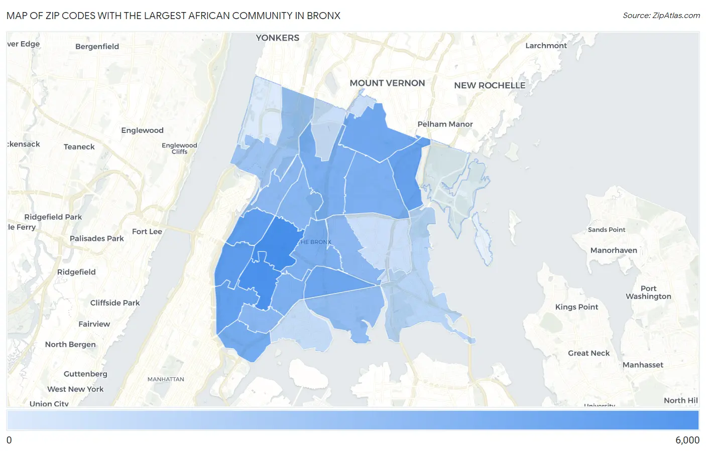Zip Codes with the Largest African Community in Bronx Map