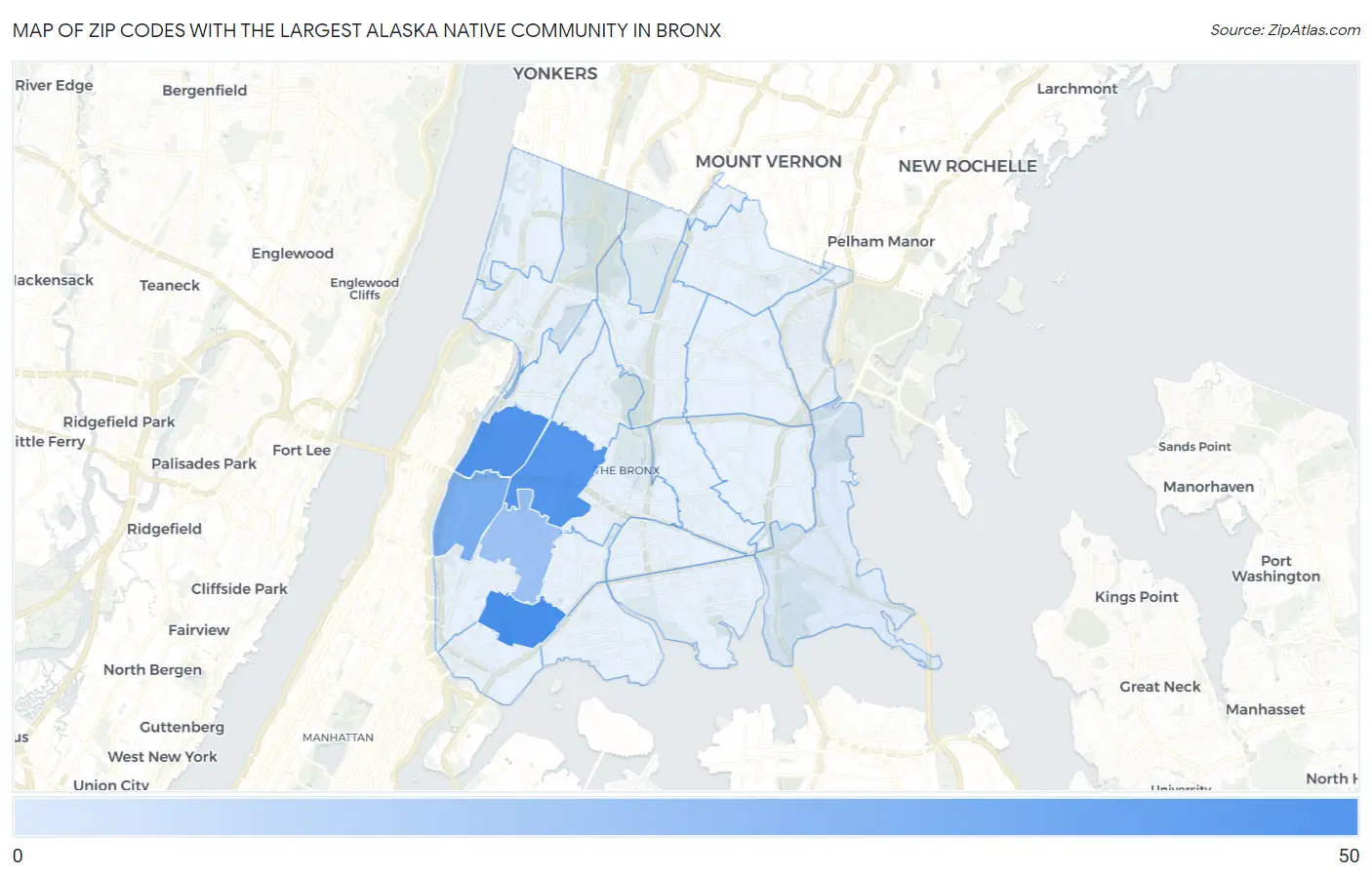 Zip Codes with the Largest Alaska Native Community in Bronx Map