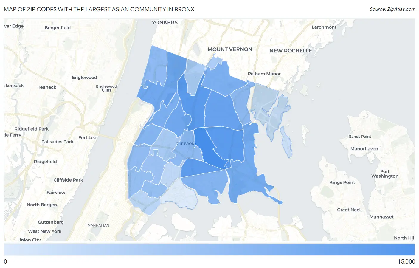 Zip Codes with the Largest Asian Community in Bronx Map
