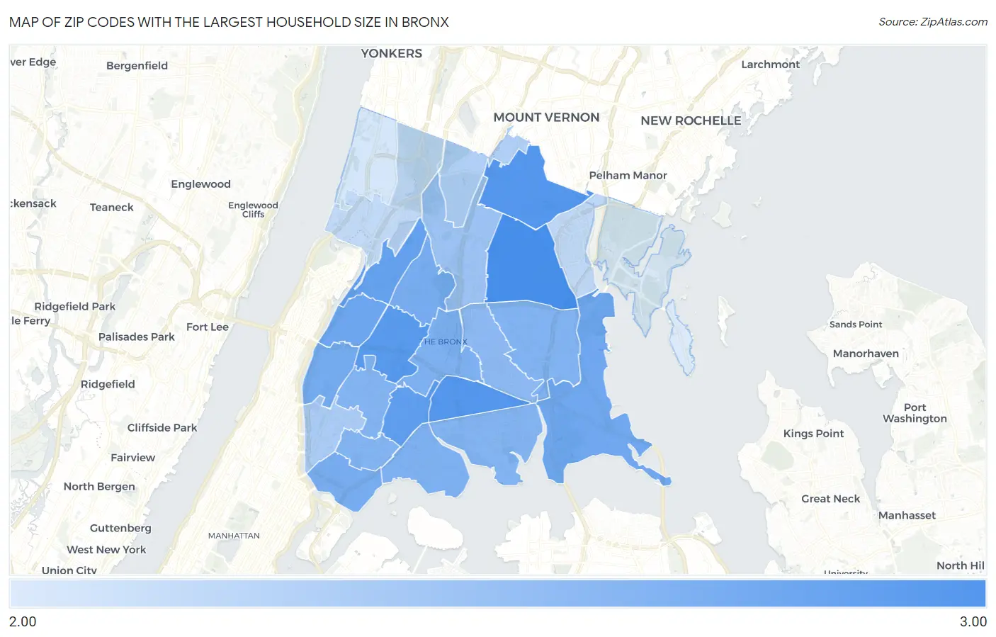 Zip Codes with the Largest Household Size in Bronx Map