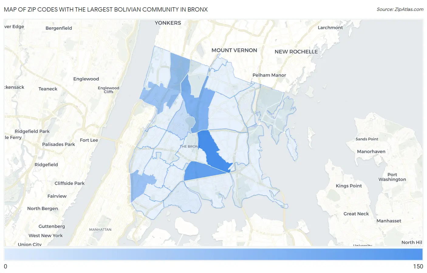 Zip Codes with the Largest Bolivian Community in Bronx Map