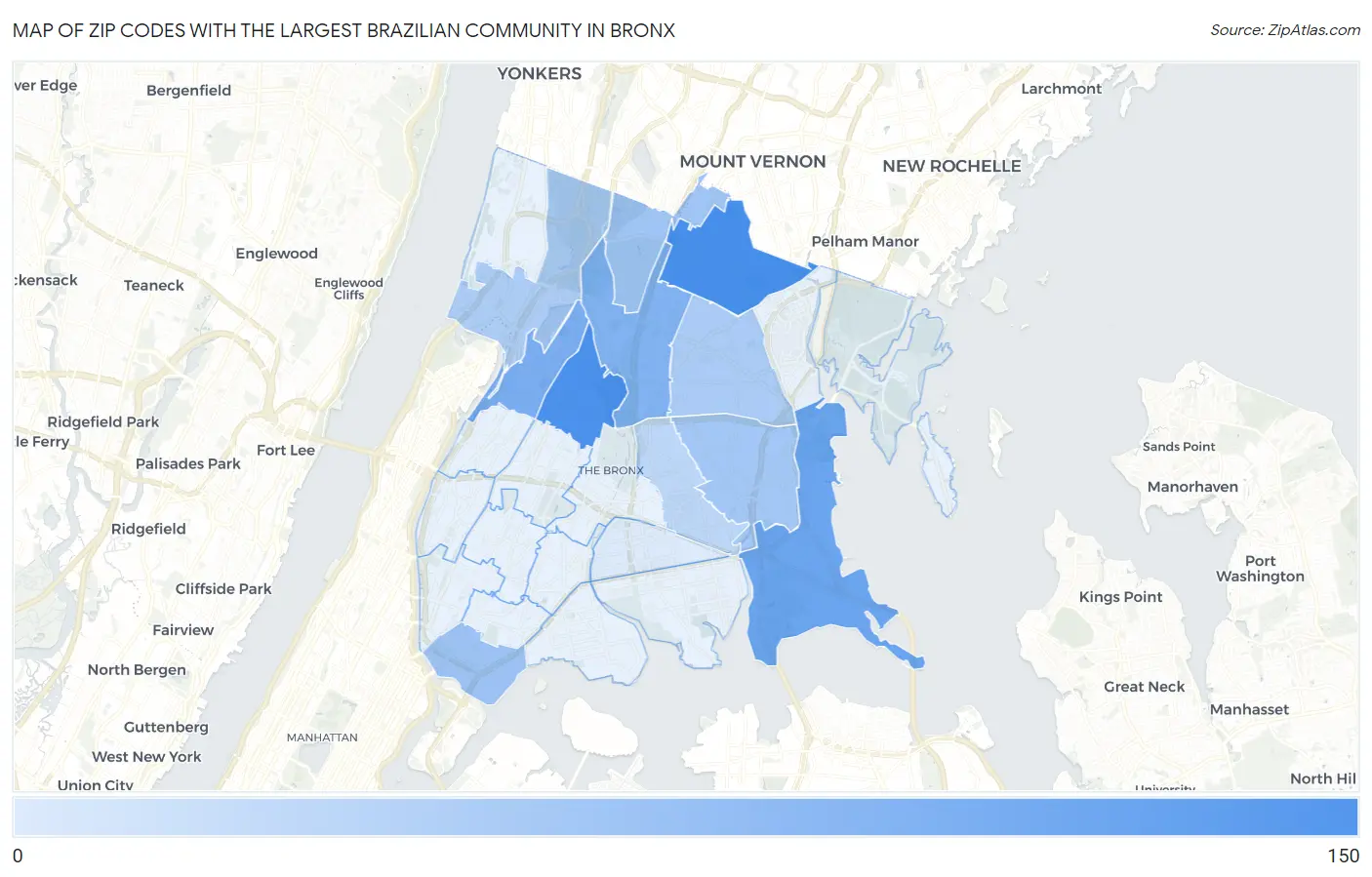 Zip Codes with the Largest Brazilian Community in Bronx Map