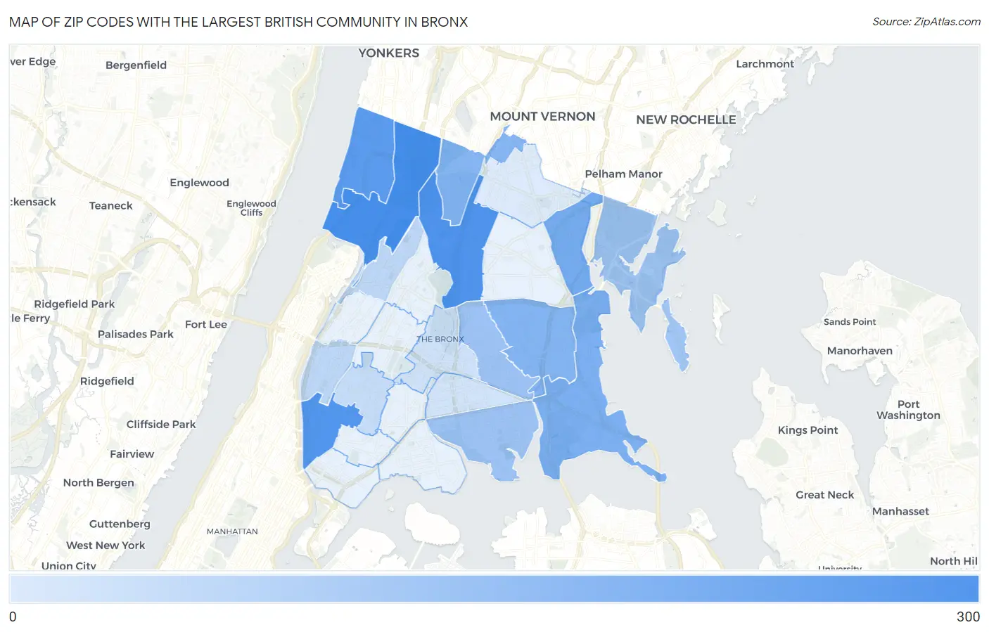Zip Codes with the Largest British Community in Bronx Map