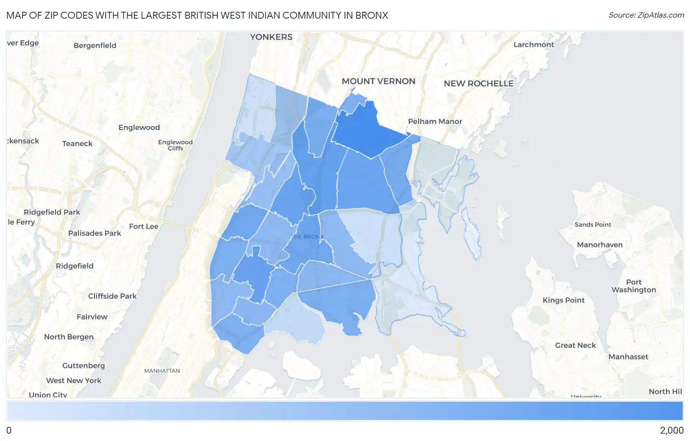 Zip Codes with the Largest British West Indian Community in Bronx Map
